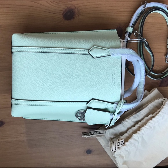 🥰 Tory Burch Perry Mini leather Crossbody Tote Meadow Mist - Picture 7 of 12